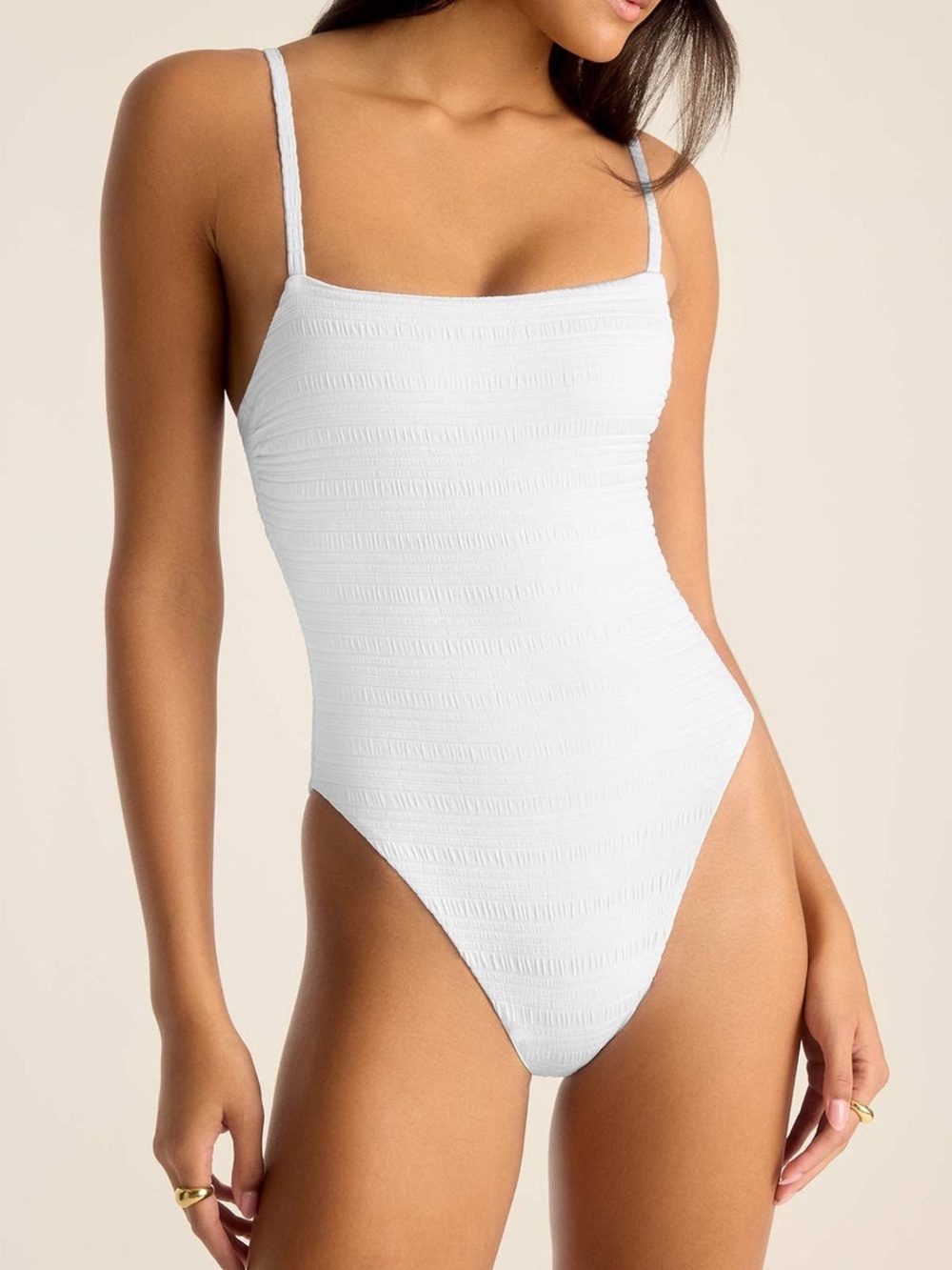 Vitamin A Jenna Seersucker Smocked Stripe Swimsuit Repreve Size Small